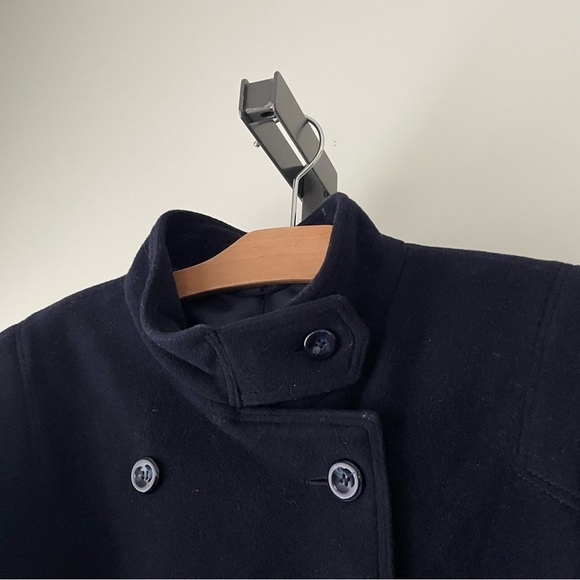 Vintage Wool Cashmere Long Coat Overcoat Maxi Longline Belted Navy Blue Size 12 - Picture 8 of 14